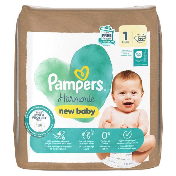 PAMPERS HARMONIE GR1 2-5KG SINGLE PACK 22 STK